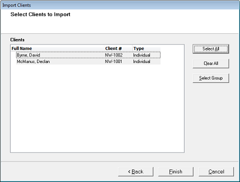 Image of import clients window. See information above.