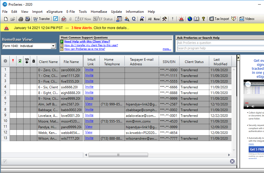 Image of Pro Series client page. See information above