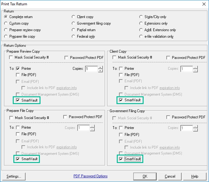 Image of the print options menu. See information above