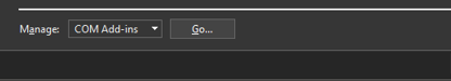 Outlook options window zoomed in to see Manage at the bottom of the Add-ins menu. See information above