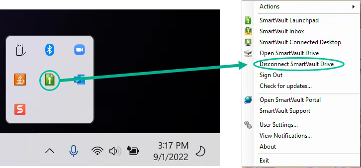 Image of task bar icons and menu. See information above