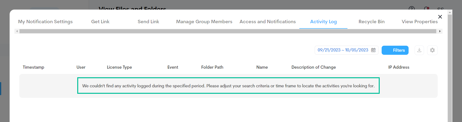 FF - Activity Log Empty msg.png